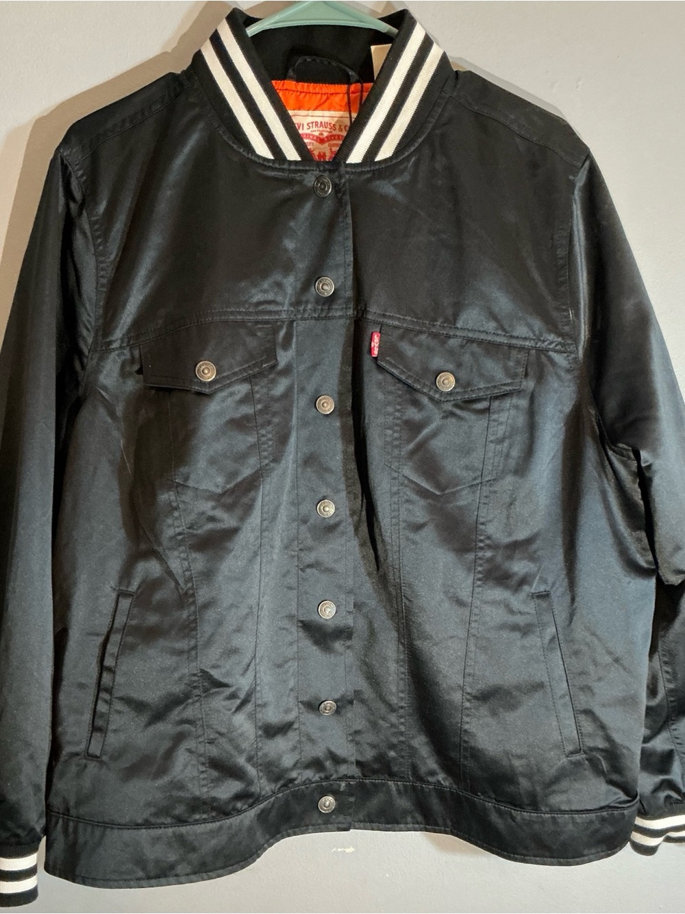 Levi's Black Bomber Jacket with White-Striped Rib Trim